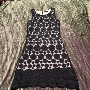 BLVD M Black & Cream Geometric Lace A-Line Dress Sleeveless Round Neck Party